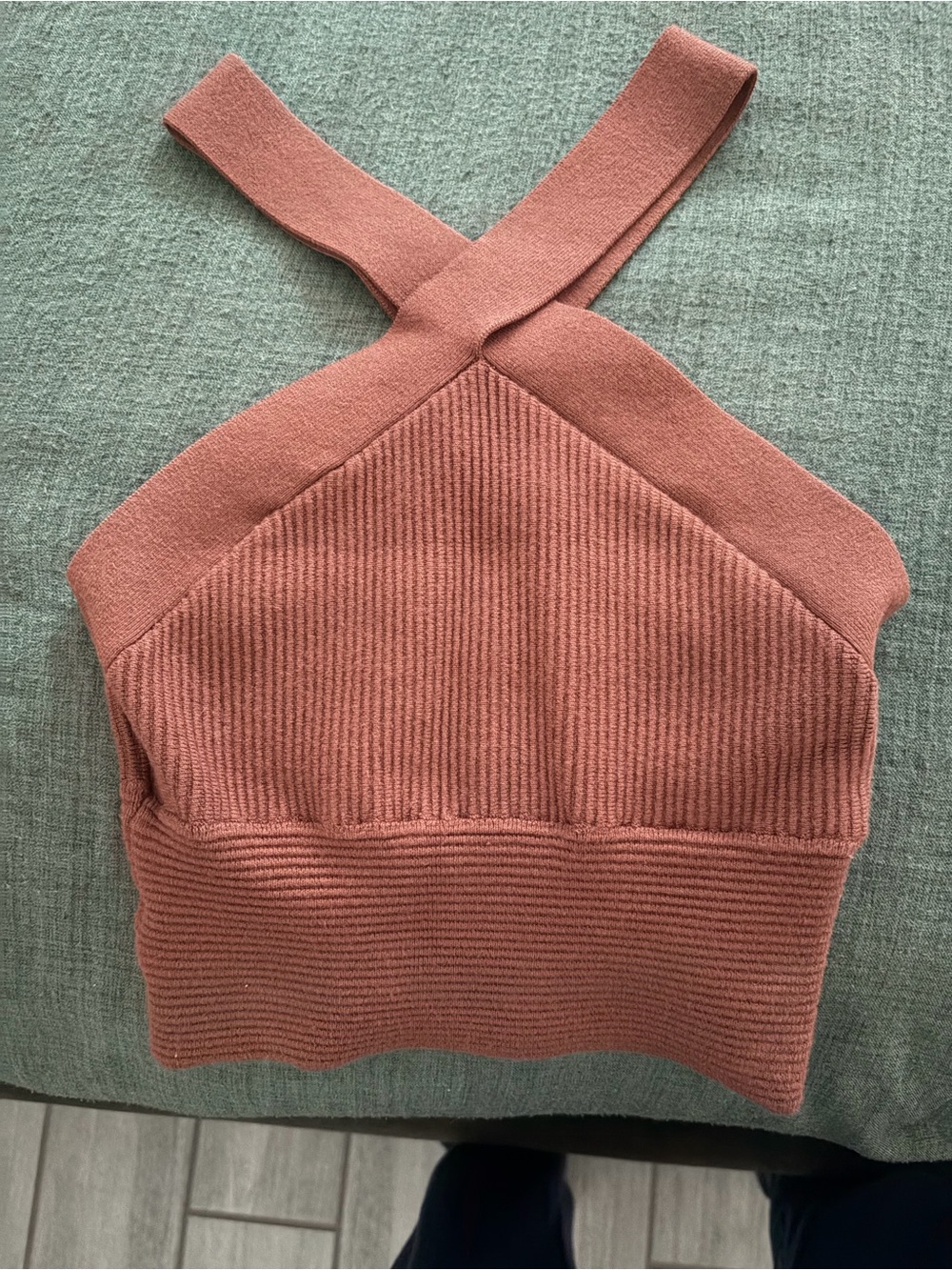 Abercrombie & Fitch Rust/Brown Ribbed Cross-Back Crop Top